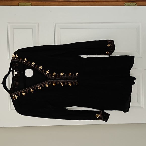 En Creme black and gold embroidered romper - Picture 1 of 8